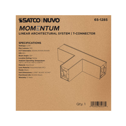Nuvo 65-1285 Momentum, T-Connector for LED Linear System, Black Finish