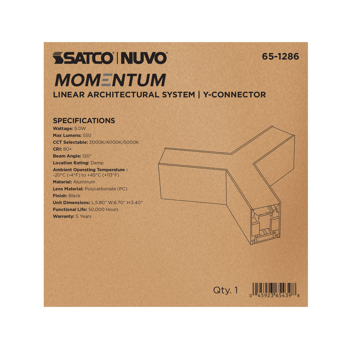 Nuvo 65-1286 Momentum, Y-Connector for LED Linear System, Black Finish