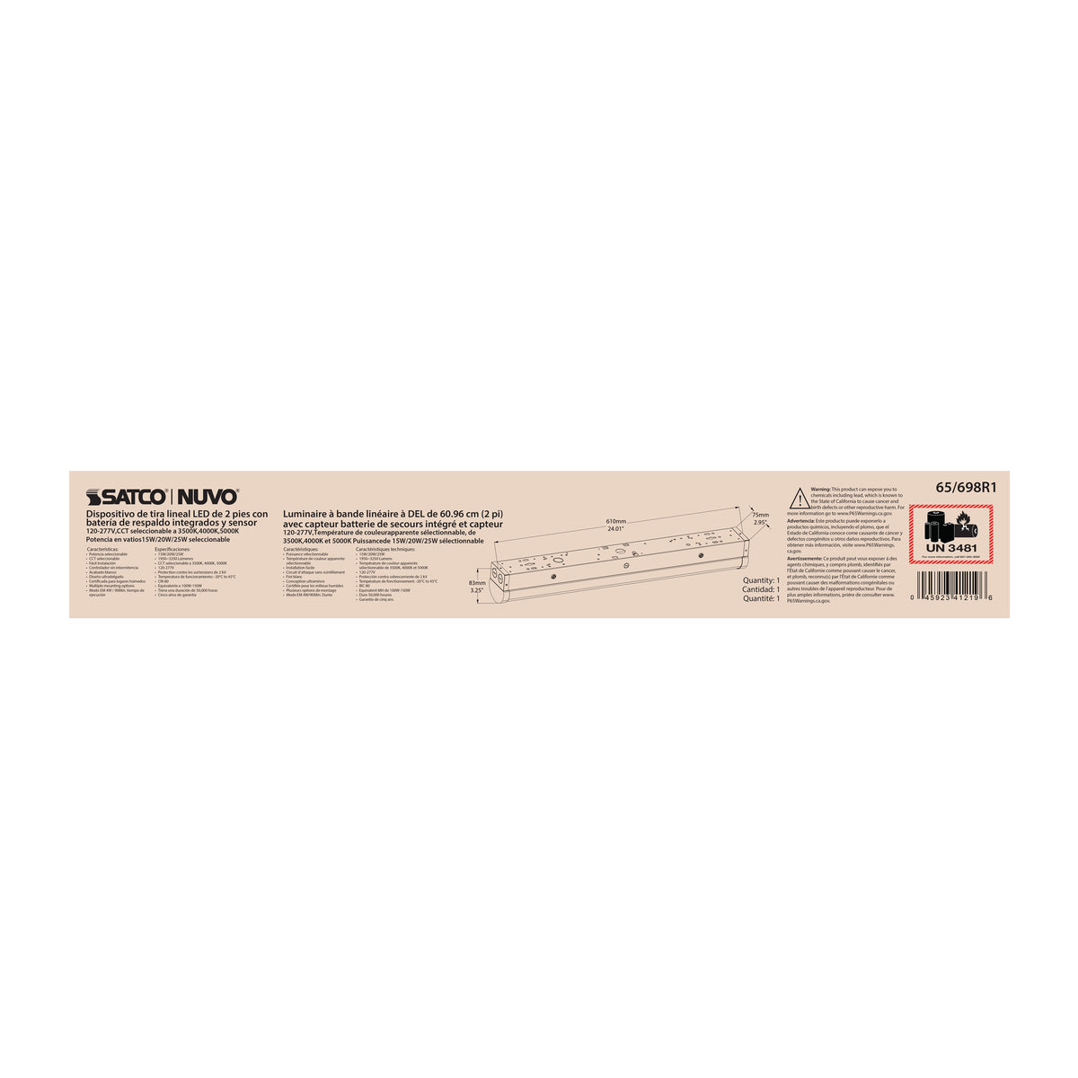 Nuvo 65-698R1 LED 2 ft., Linear Strip Light, 15/20/25 Watt