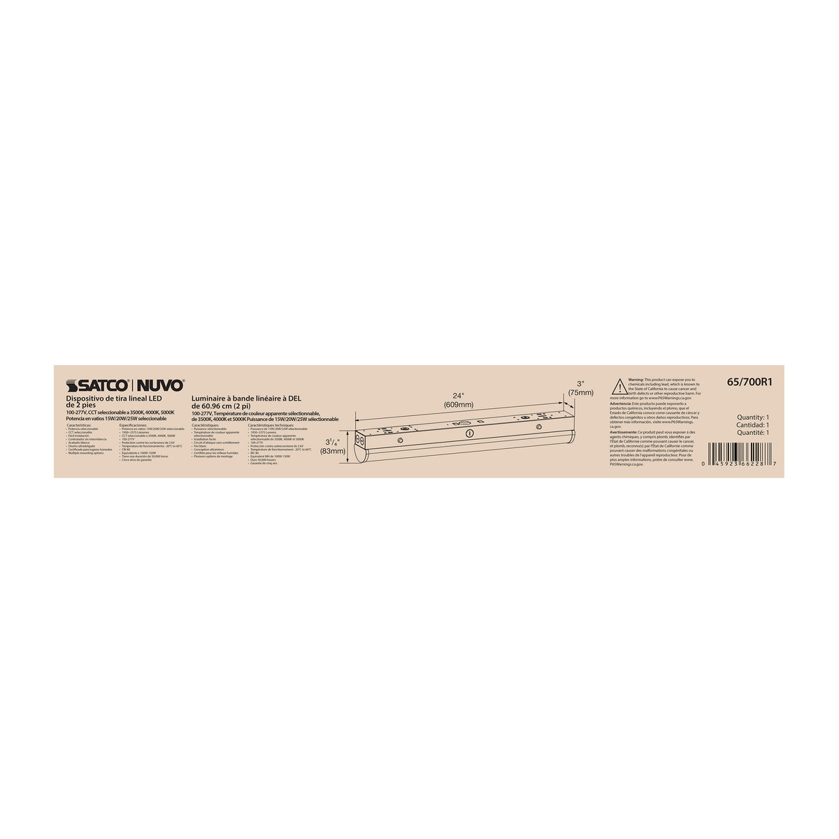 Nuvo 65-700R1 2 Foot LED Linear Strip Light, Field Selectable, White Finish