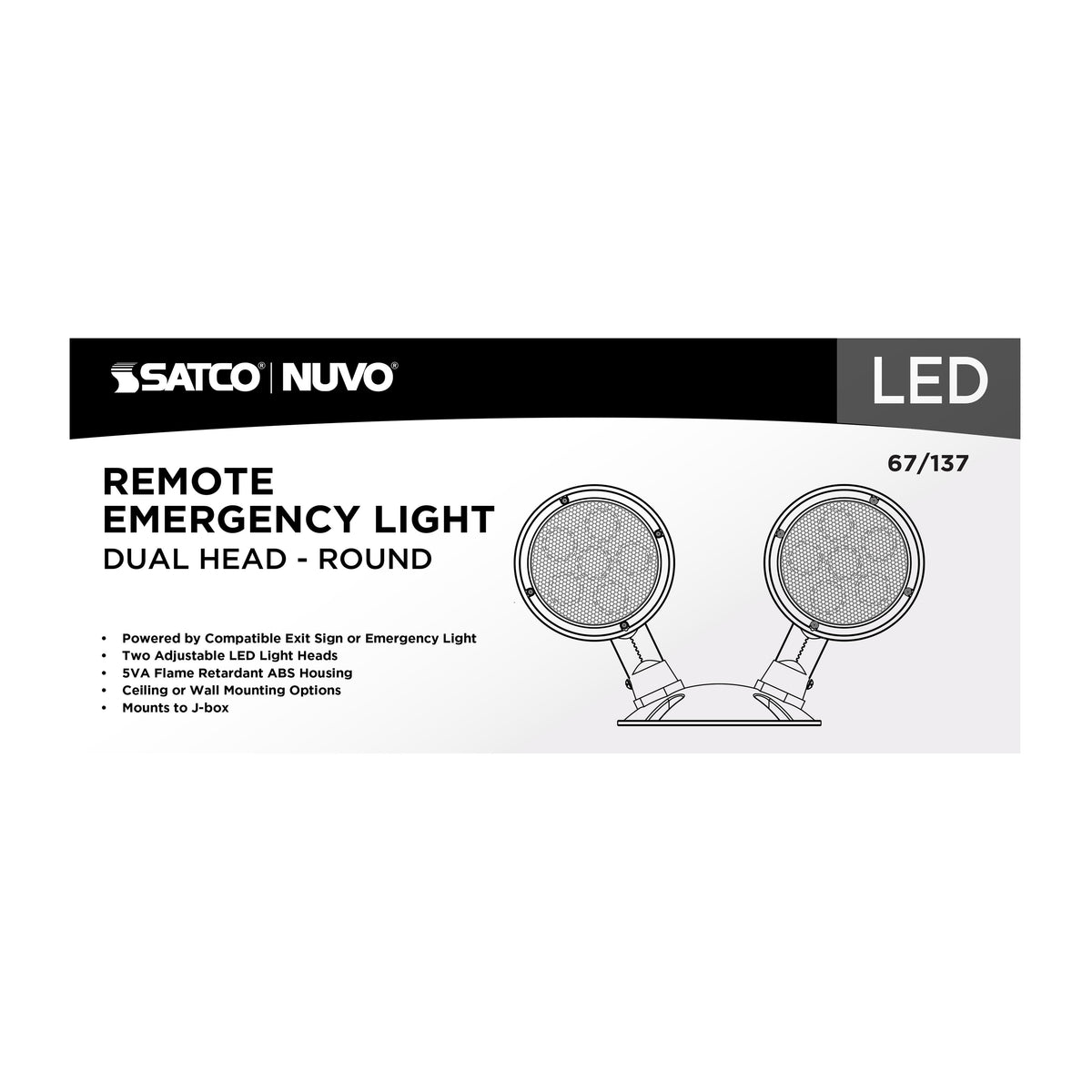 Nuvo 67-137 Remote Emergency Light, Low-Voltage Backup, Double Head, White Finish, Wet Location Rated