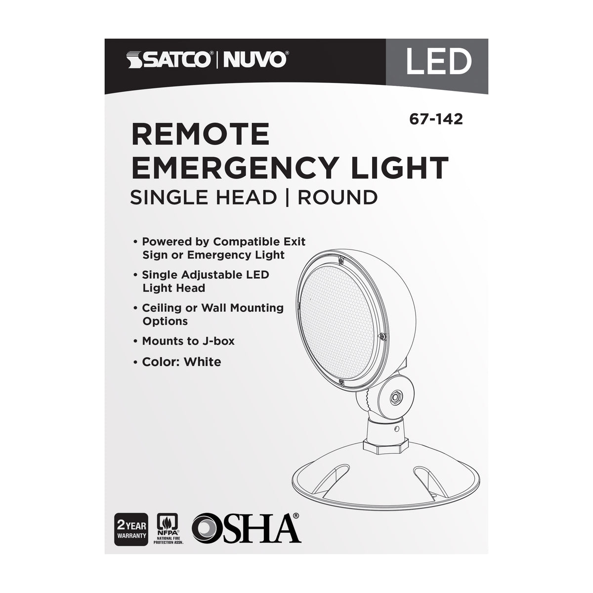 Nuvo 67-142 Remote Emergency Light, 0.75 Watt, Weatherproof Low Power Single Head