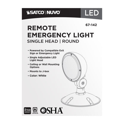 Nuvo 67-142 Remote Emergency Light, 0.75 Watt, Weatherproof Low Power Single Head