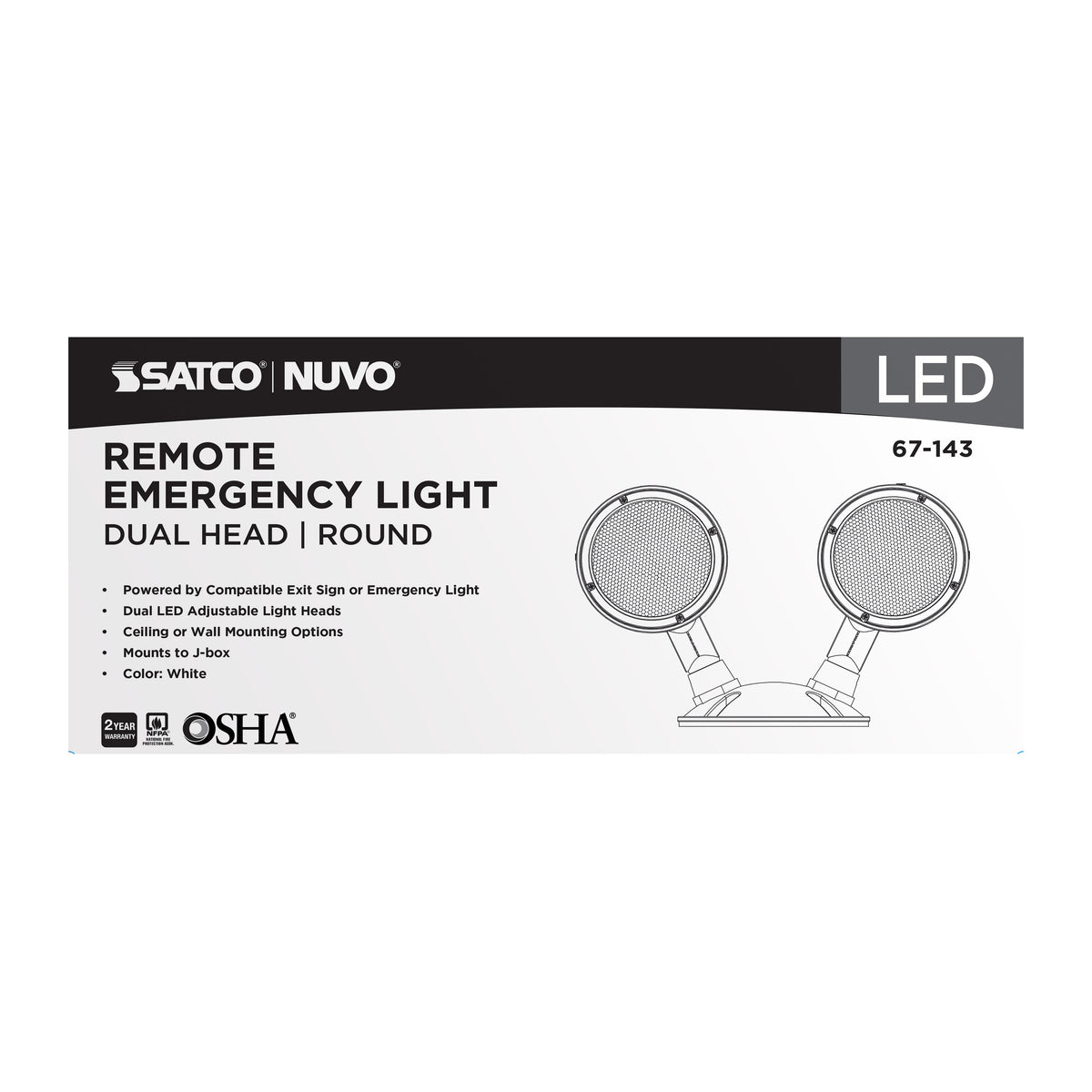 Nuvo 67-143 Remote Emergency Light, 1.5 Watt, Weatherproof Low Power Dual Head