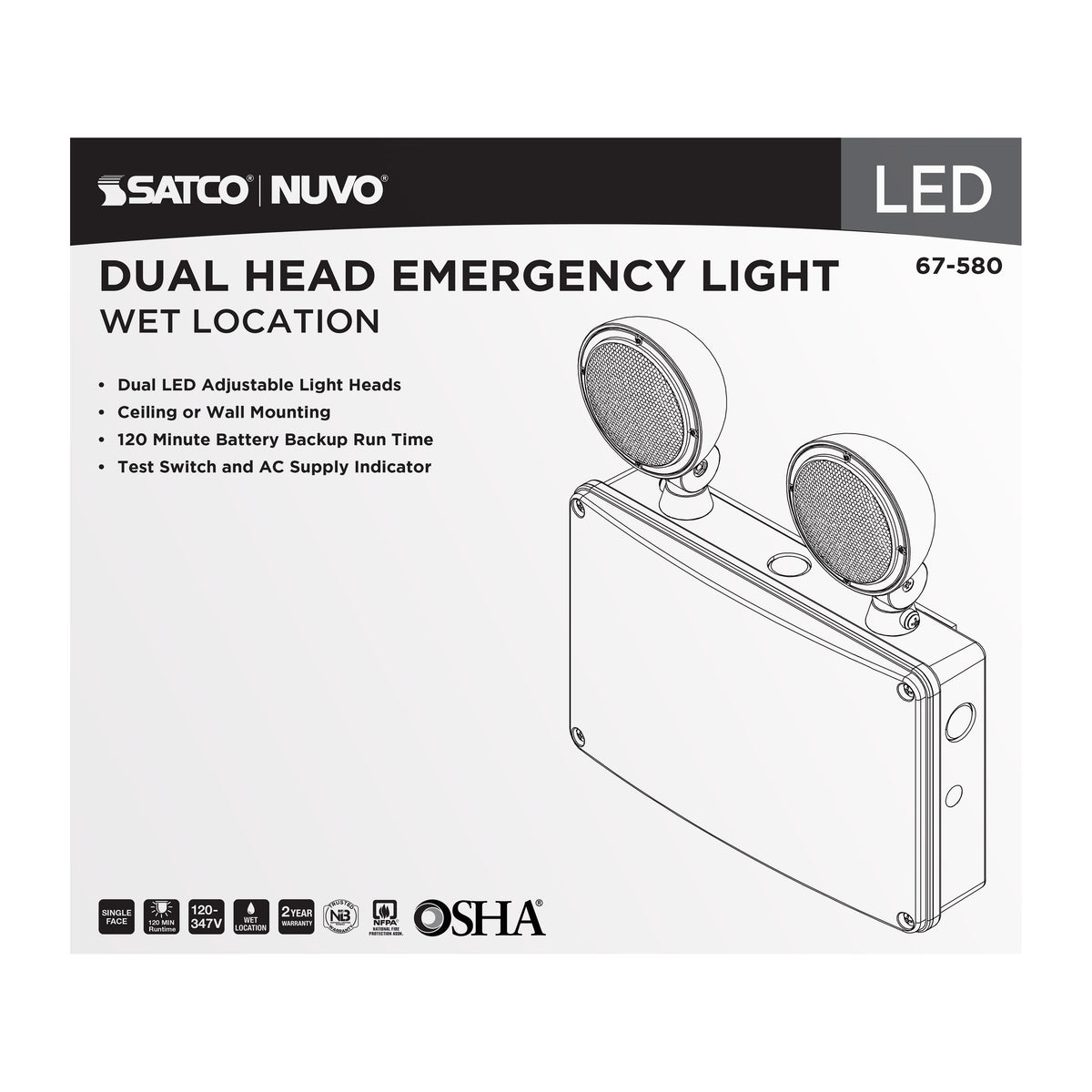 Nuvo 67-580 Emergency Light, 120-347V, 2HR Backup