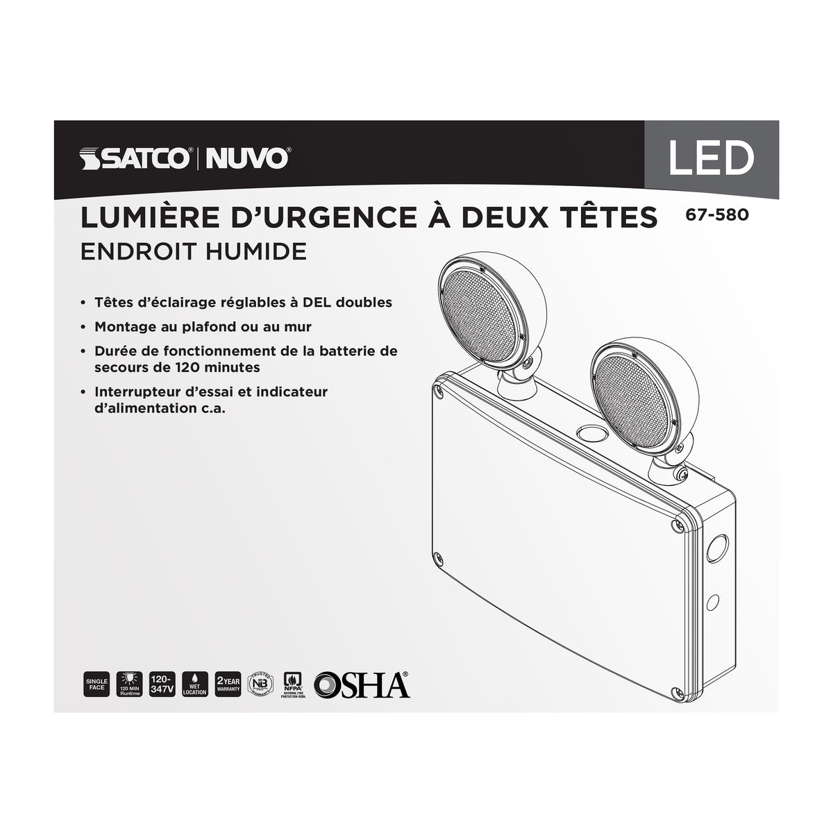 Nuvo 67-580 Emergency Light, 120-347V, 2HR Backup