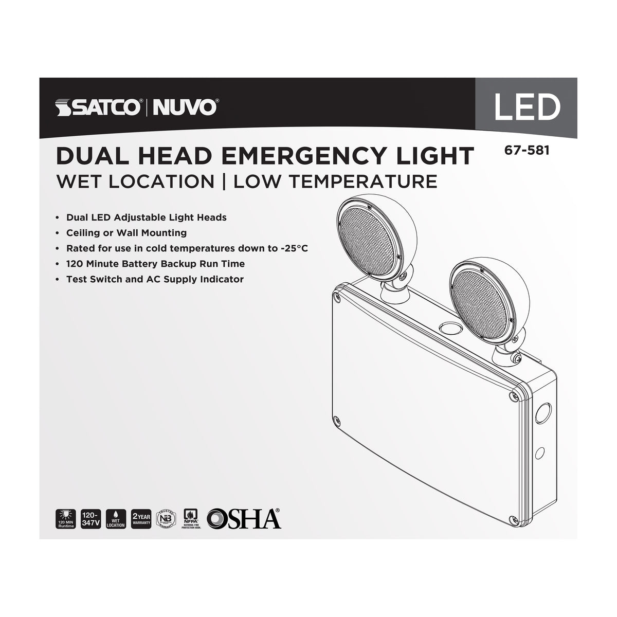 Nuvo 67-581 Emergency Light, 120-347V, 2HR Backup