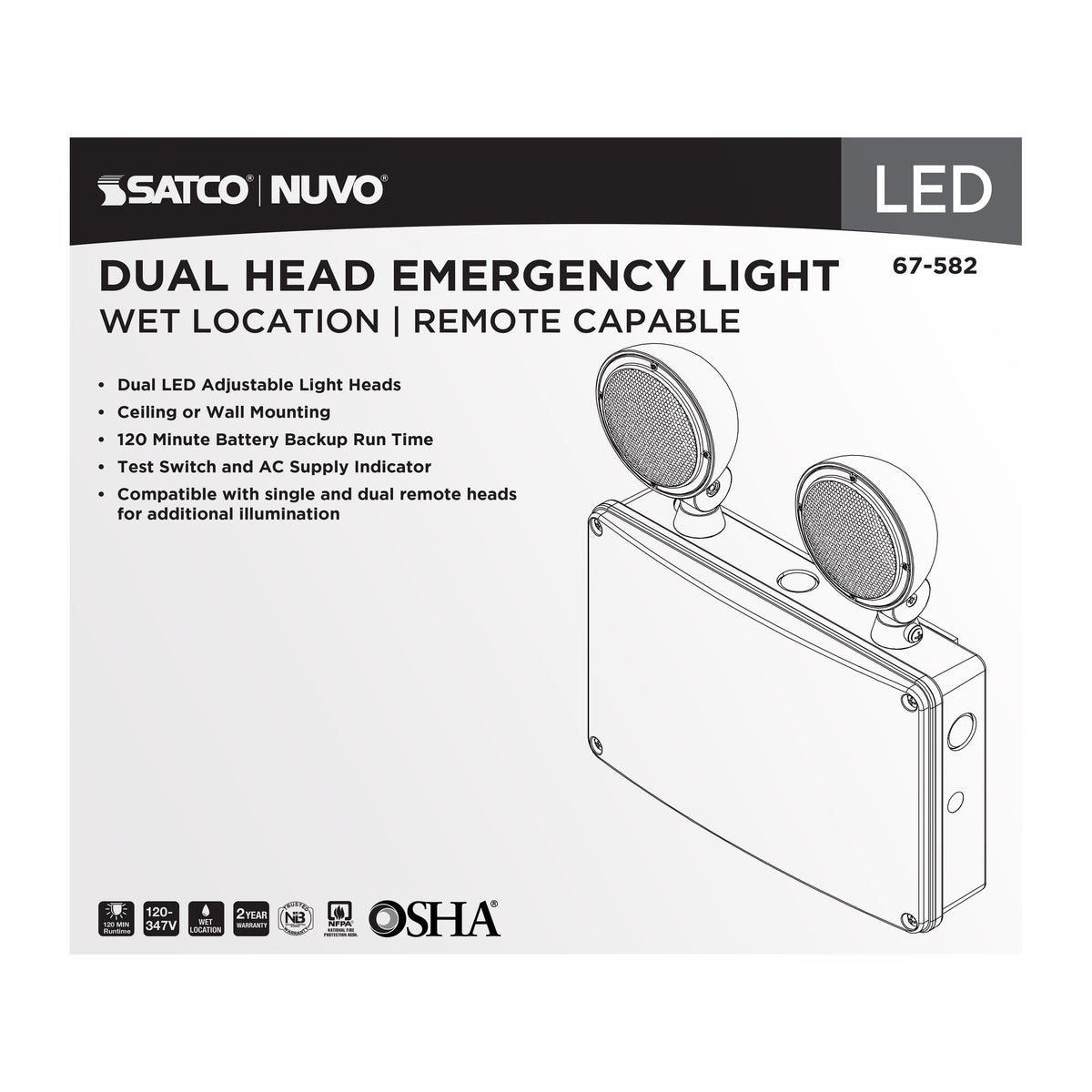 Nuvo 67-582 Emergency Light, 120-347V, 2HR Backup