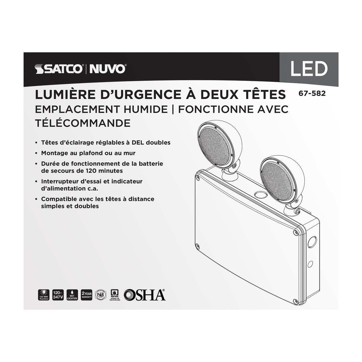 Nuvo 67-582 Emergency Light, 120-347V, 2HR Backup