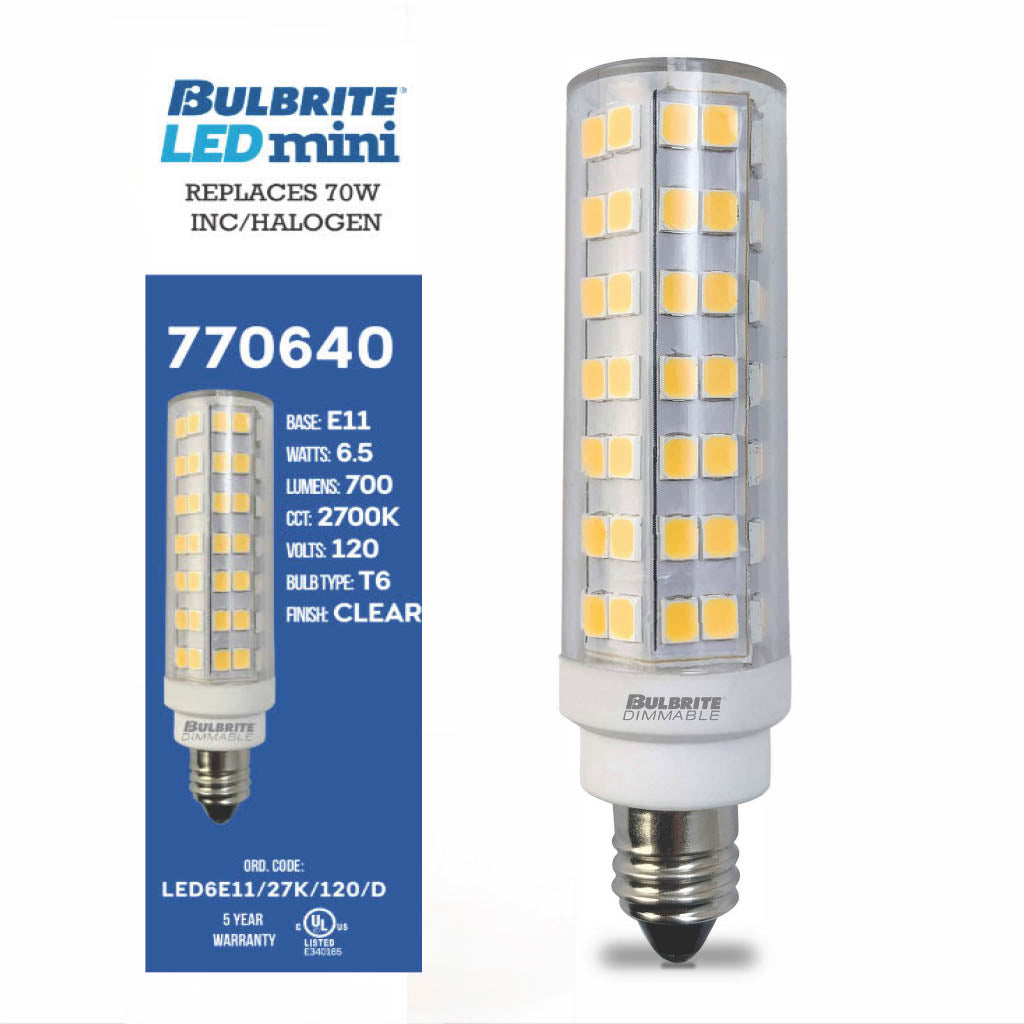 Bulbrite 770640 6.5W T6 Warm White LED Light Bulb