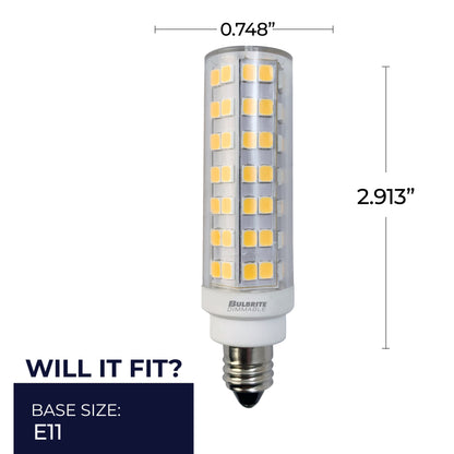 Bulbrite 770641 LED Filament 6.5 Watt T6 Light Bulb with a Clear Finish and a Mini-Candelabra Screw E11 Base - 3000K (Soft White Light) 700 Lumens