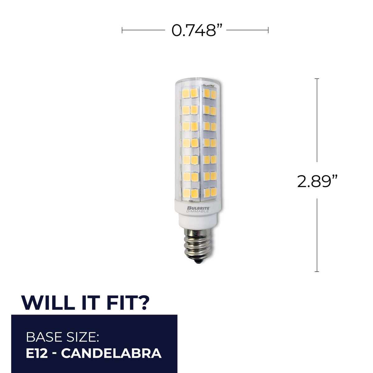 Bulbrite 770643 LED Filament 6.5 Watt T6 Light Bulb with a Clear Finish and a Candelabra Screw E12 Base - 3000K (Soft White Light) 700 Lumens