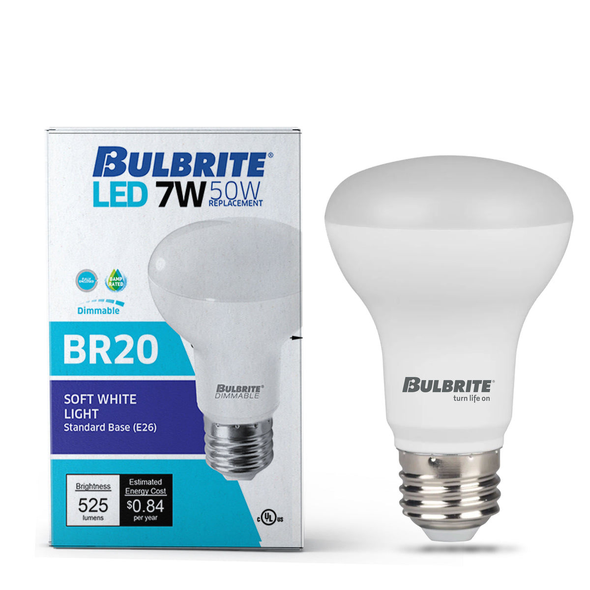 Bulbrite 772855 Bulbrite LED Filament 7 Watt Dimmable BR20 Light Bulb with Frost Glass Finish and Medium (E26) Base - 3000K (Soft White Light), 525 Lumens