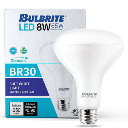 Bulbrite 772857 Bulbrite LED Filament 8 Watt Dimmable BR30 Light Bulb with Frost Glass Finish and Medium (E26) Base - 3000K (Soft White Light), 650 Lumens