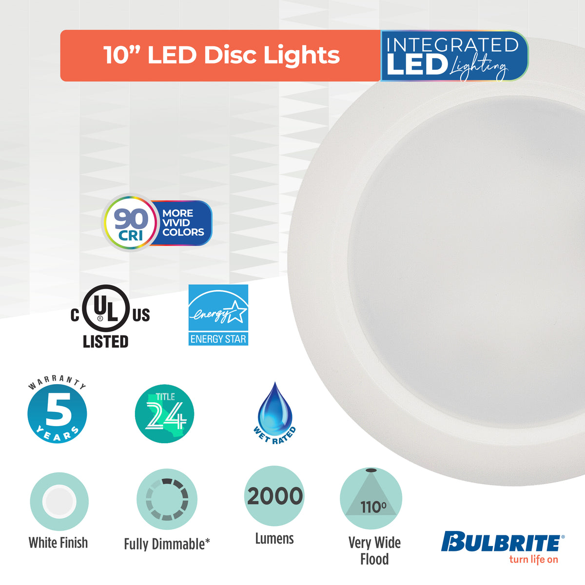 Bulbrite 773276 Bulbrite 25-Watt LED 10" Disc, 5 CCT - 27/30/35/40/50K 2000 Lumens
