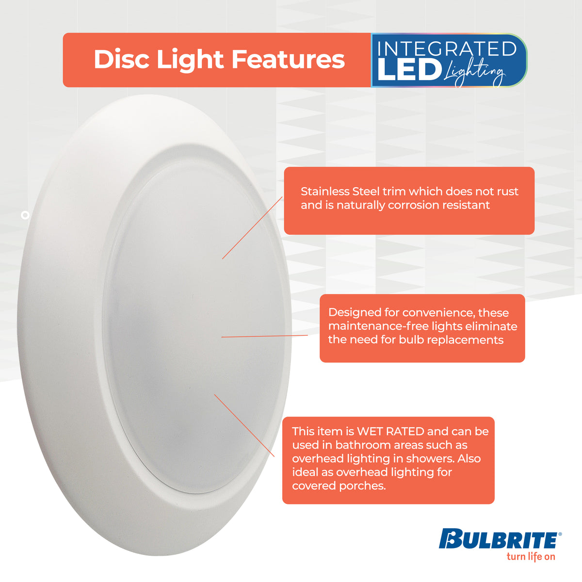 Bulbrite 773277 Bulbrite 25-Watt LED 10" Disc, 3000K, 2000 Lumens, White Finish
