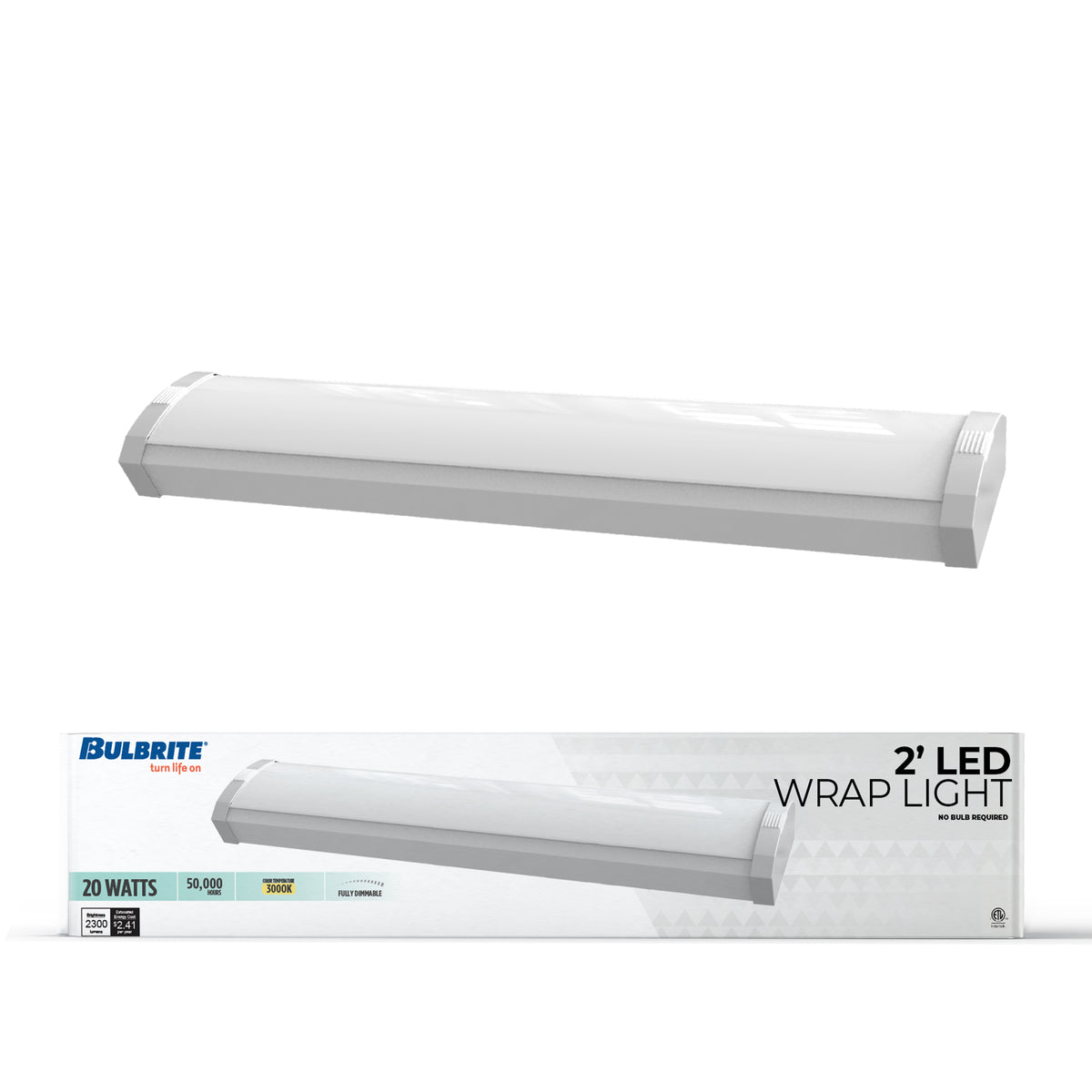 Bulbrite 773500 2 ft. 3000K LED Dimmable Wraparound Light (120-277v), 2200 Lumens, White Finish
