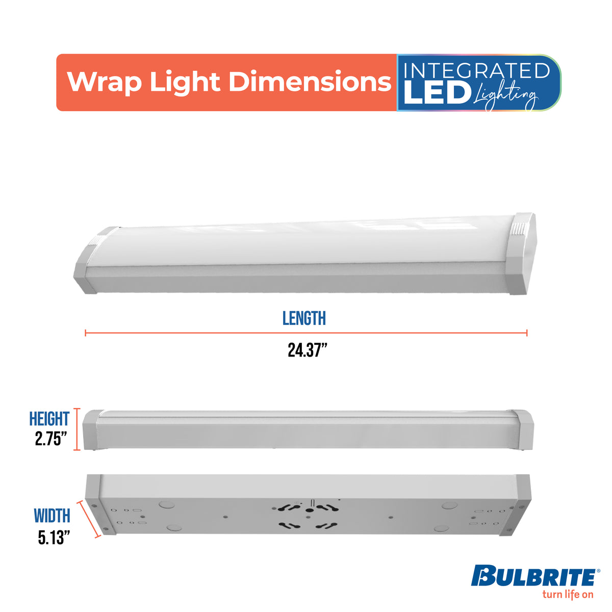 Bulbrite 773500 2 ft. 3000K LED Dimmable Wraparound Light (120-277v), 2200 Lumens, White Finish