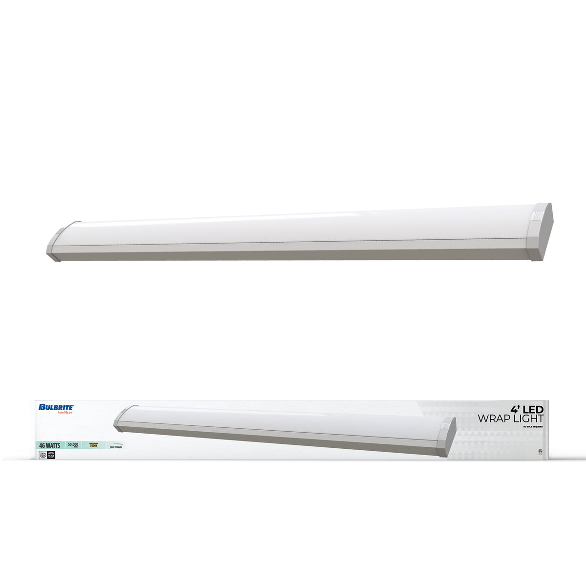 Bulbrite 773502 4 ft. 3000K LED Dimmable Wraparound Light (120-277v), 5300 Lumens, White Finish