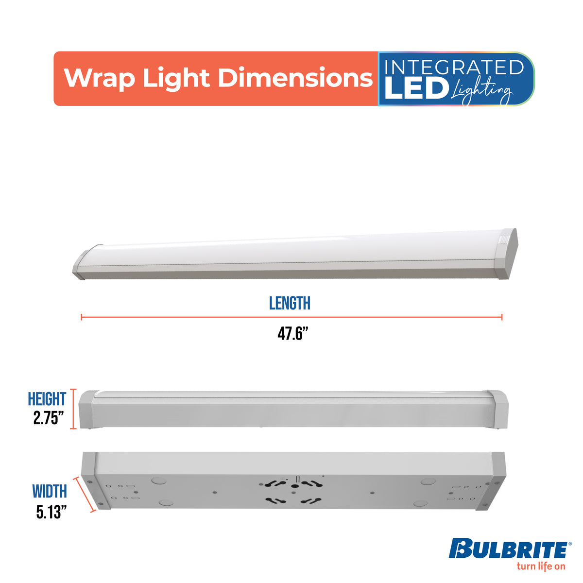 Bulbrite 773502 4 ft. 3000K LED Dimmable Wraparound Light (120-277v), 5300 Lumens, White Finish