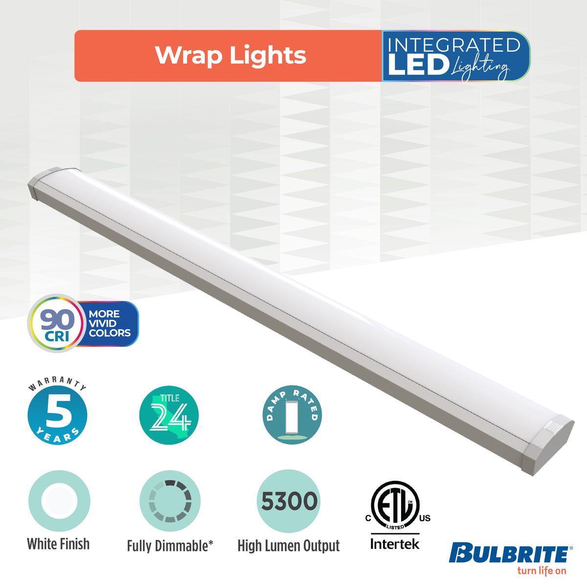 Bulbrite 773503 4 ft. Integrated 5 Color Selectable LED Dimmable Wraparound Light (120-277v), 5300 Lumens, White Finish