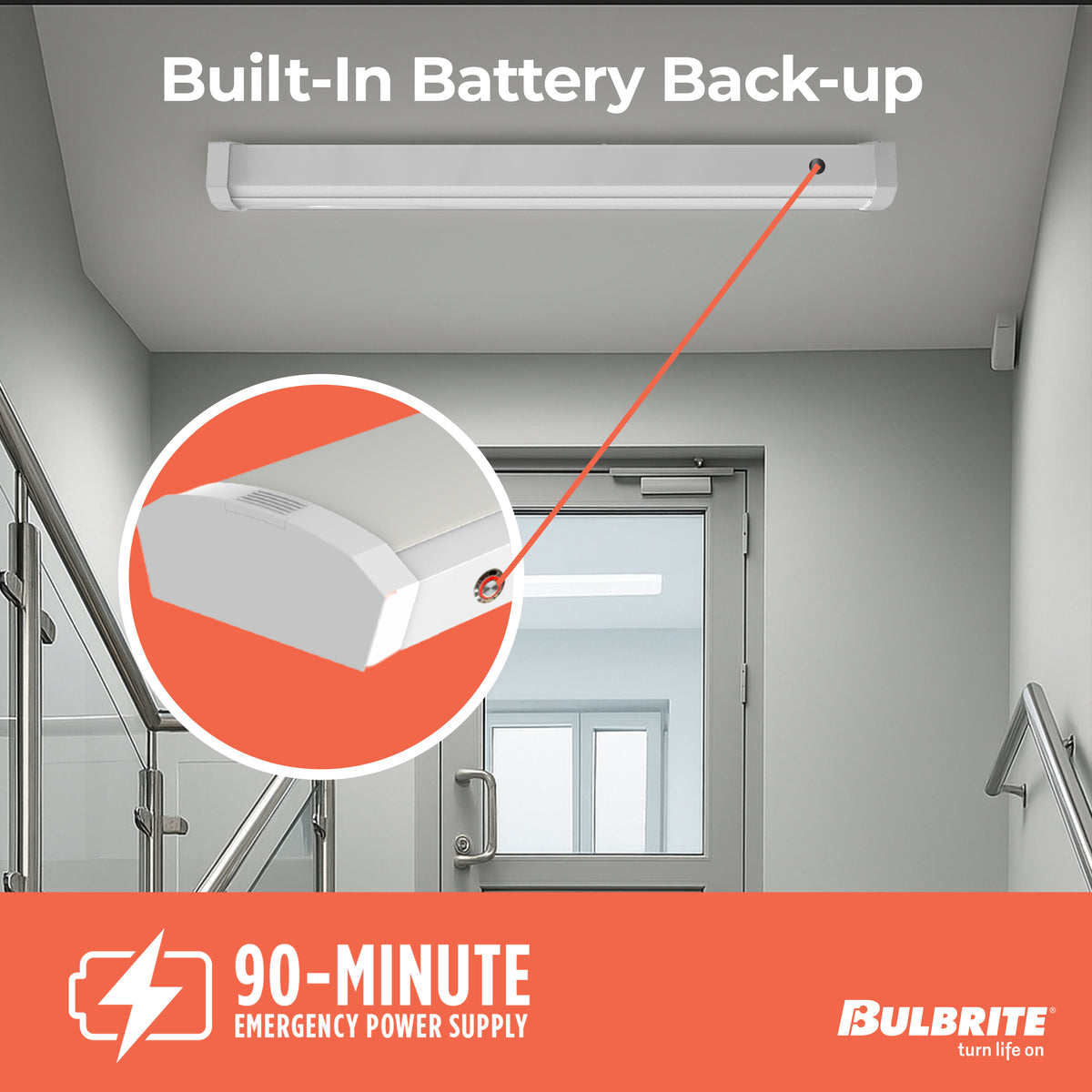 Bulbrite 773504 2 ft. 3000K LED Dimmable Wraparound Light W/ Battery Backup (120-277v), 2300 Lumens, White