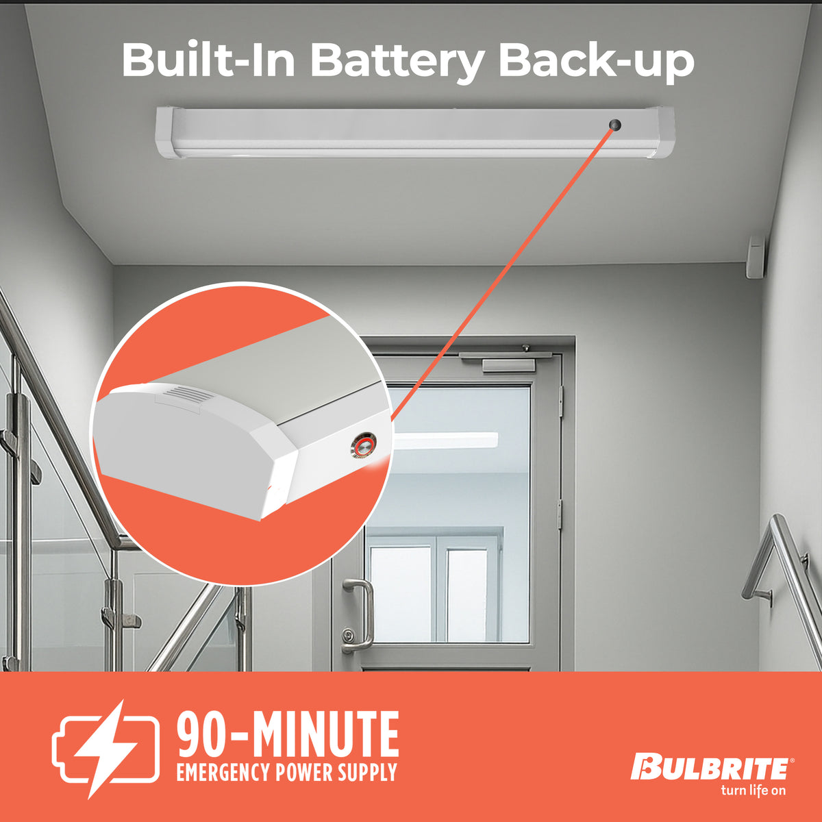 Bulbrite 773506 4 ft. 3000K LED Dimmable Wraparound Light W/ Battery Backup (120-277v), 5300 Lumens, White