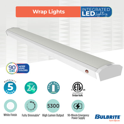 Bulbrite 773506 4 ft. 3000K LED Dimmable Wraparound Light W/ Battery Backup (120-277v), 5300 Lumens, White