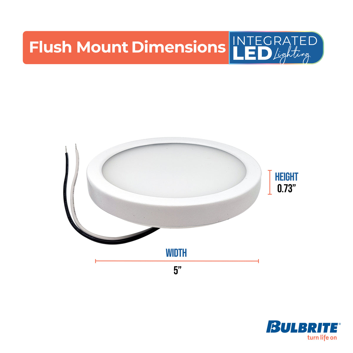 Bulbrite 773600 5" Round 10.3-Watt 3000K LED Flush Mount Light, 850 Lumens, White Finish