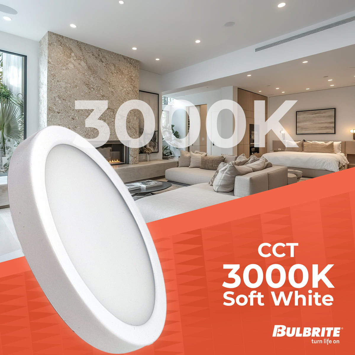 Bulbrite 773600 5" Round 10.3-Watt 3000K LED Flush Mount Light, 850 Lumens, White Finish
