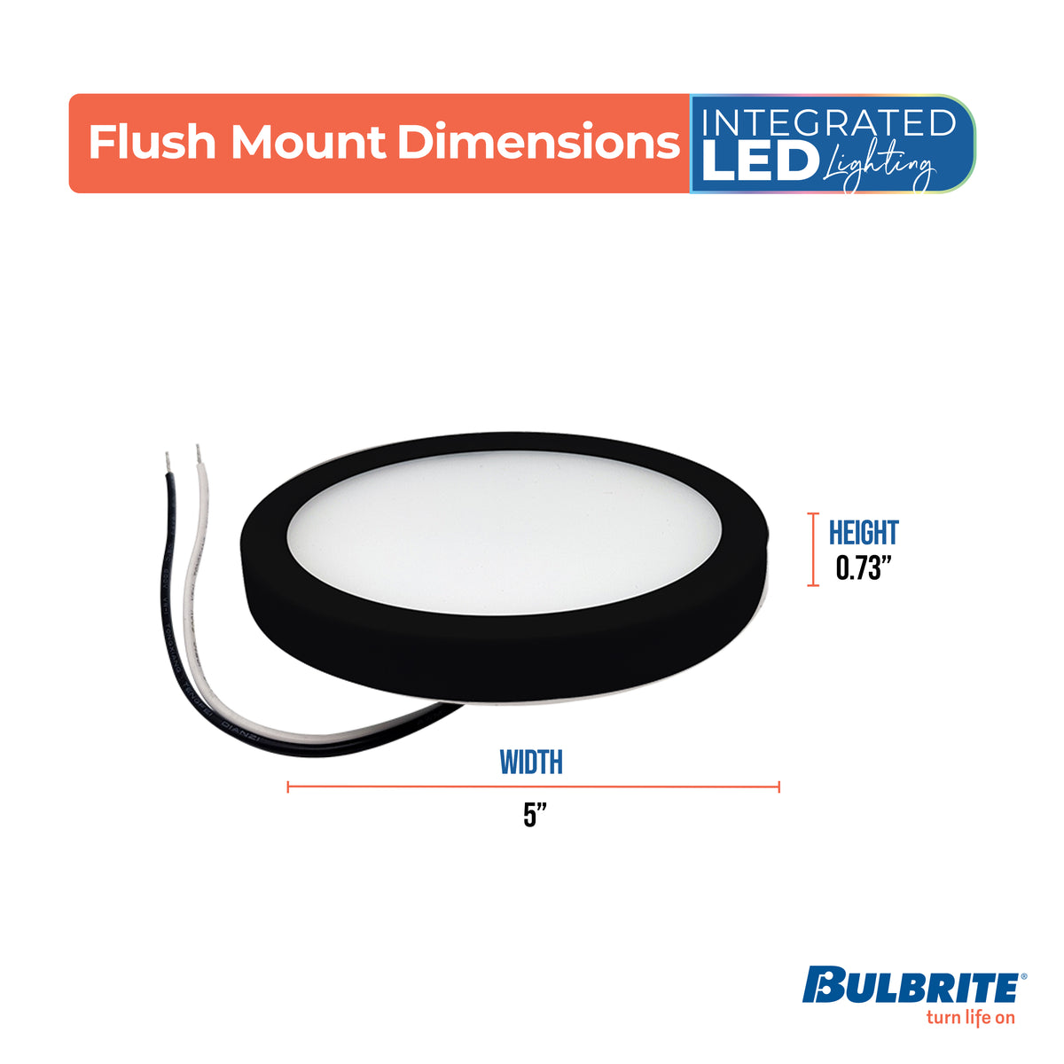 Bulbrite 773601 5" Round 10.3-Watt 3000K LED Flush Mount Light, 850 Lumens, Black Finish