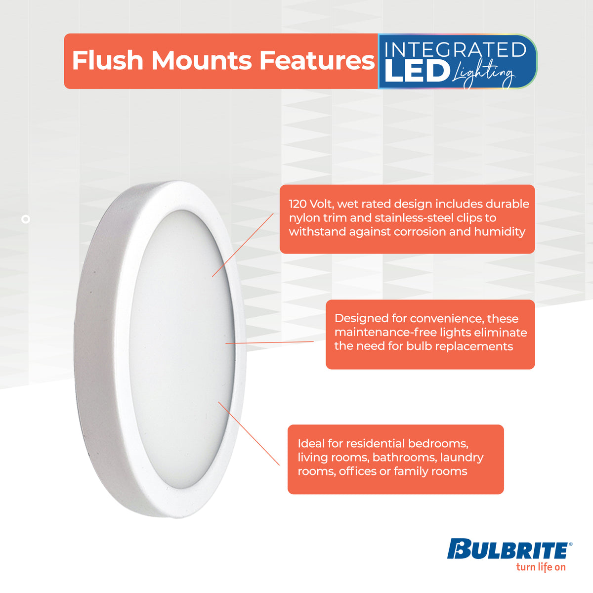 Bulbrite 773603 5" Round 10.3-Watt 5 Color Selectable LED Flush Mount Light, 850 Lumens, White Finish