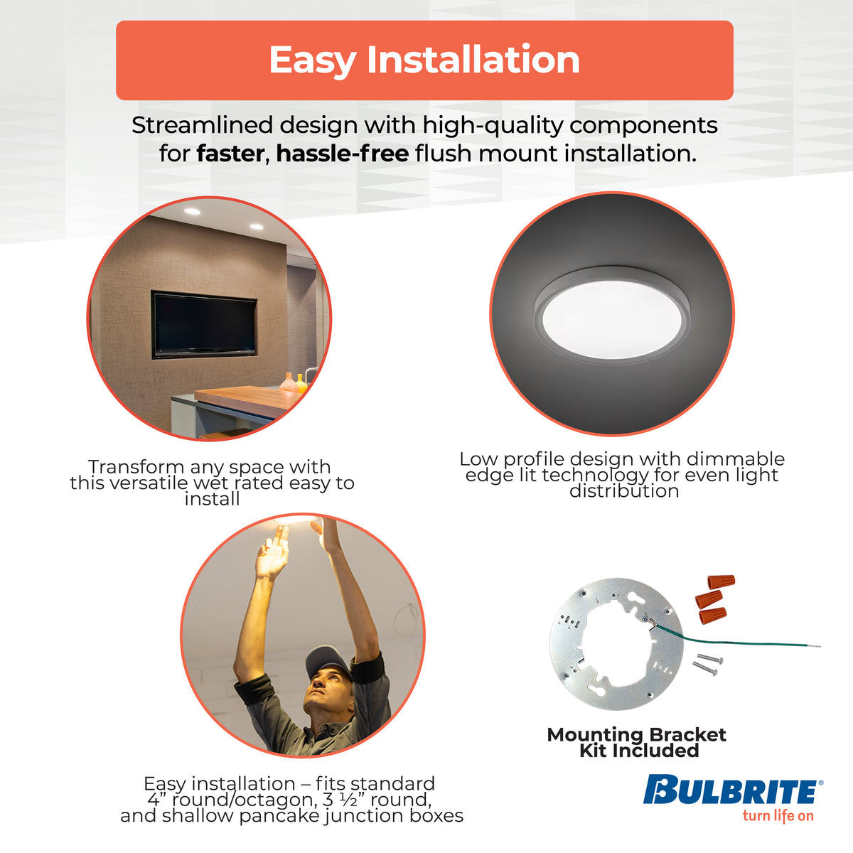 Bulbrite 773603 5" Round 10.3-Watt 5 Color Selectable LED Flush Mount Light, 850 Lumens, White Finish