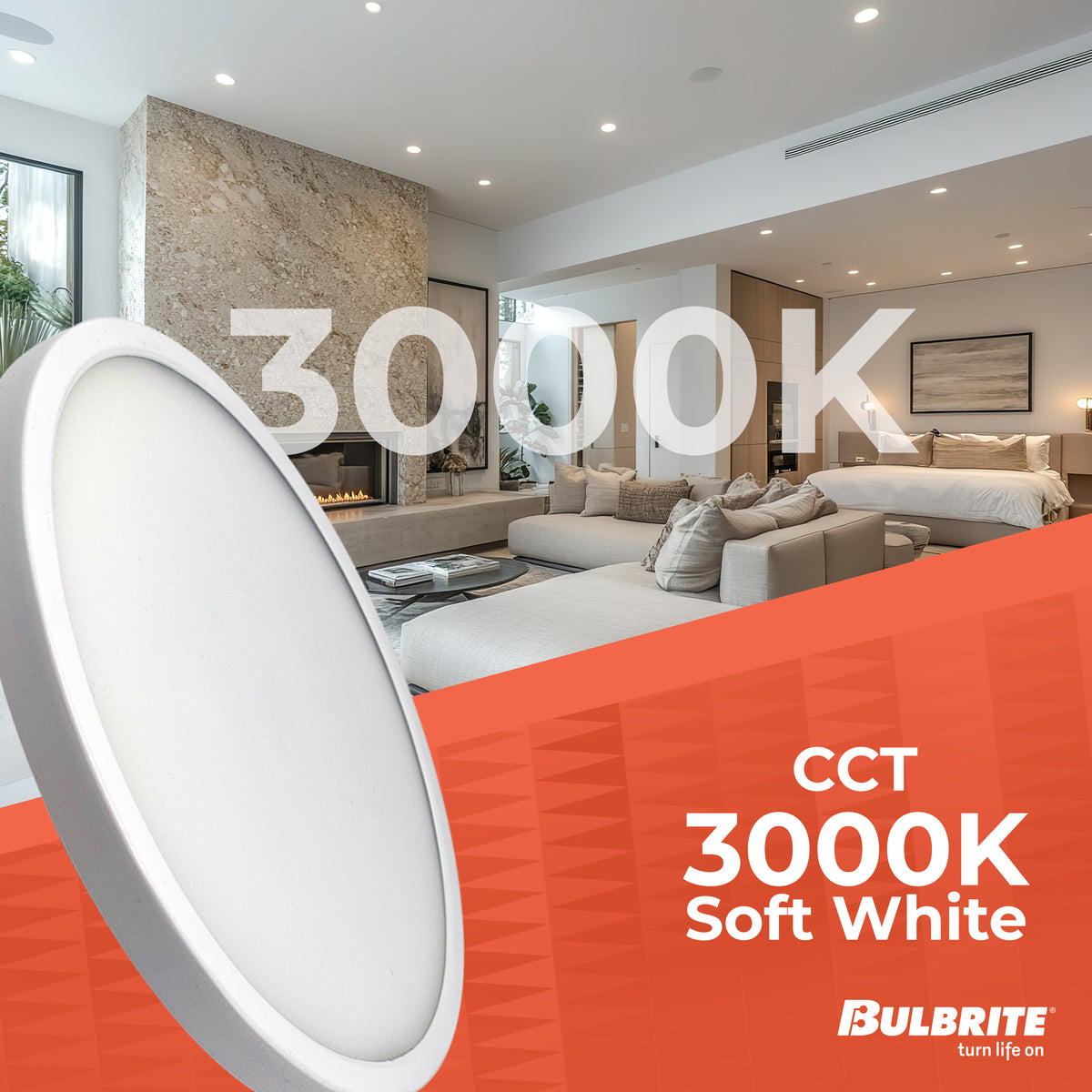 Bulbrite 773604 7" Round 10.3-Watt 3000K LED Flush Mount Light, 1150 Lumens, White Finish