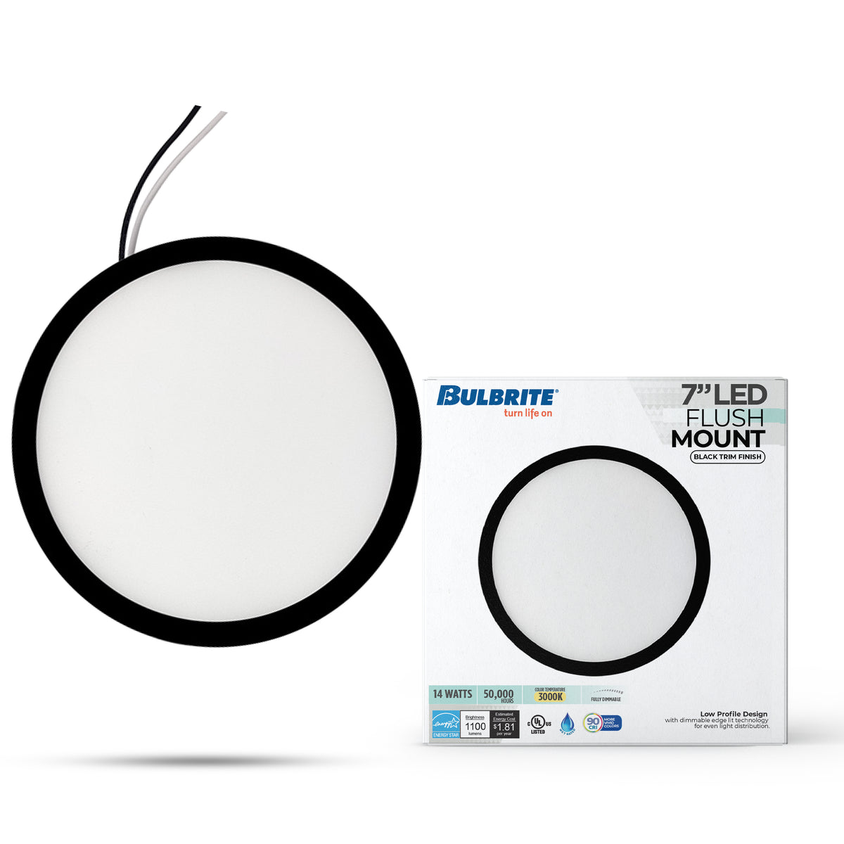 Bulbrite 773605 7" Round 10.3-Watt 3000K LED Flush Mount Light, 1150 Lumens, Black Finish