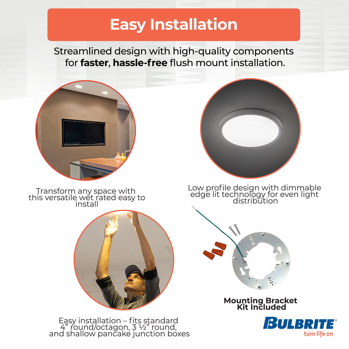 Bulbrite 773605 7" Round 10.3-Watt 3000K LED Flush Mount Light, 1150 Lumens, Black Finish
