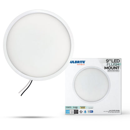 Bulbrite 773608 9" Round 17-Watt 3000K LED Flush Mount Light, 1400 Lumens, White Finish