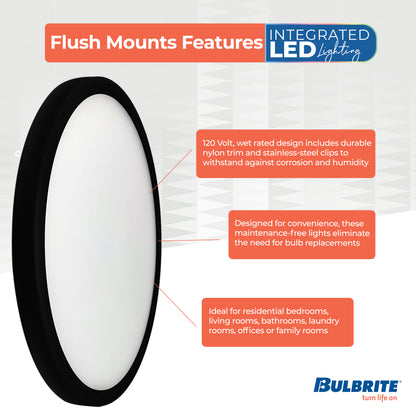 Bulbrite 773609 9" Round 17-Watt 3000K LED Flush Mount Light, 1400 Lumens, Black Finish