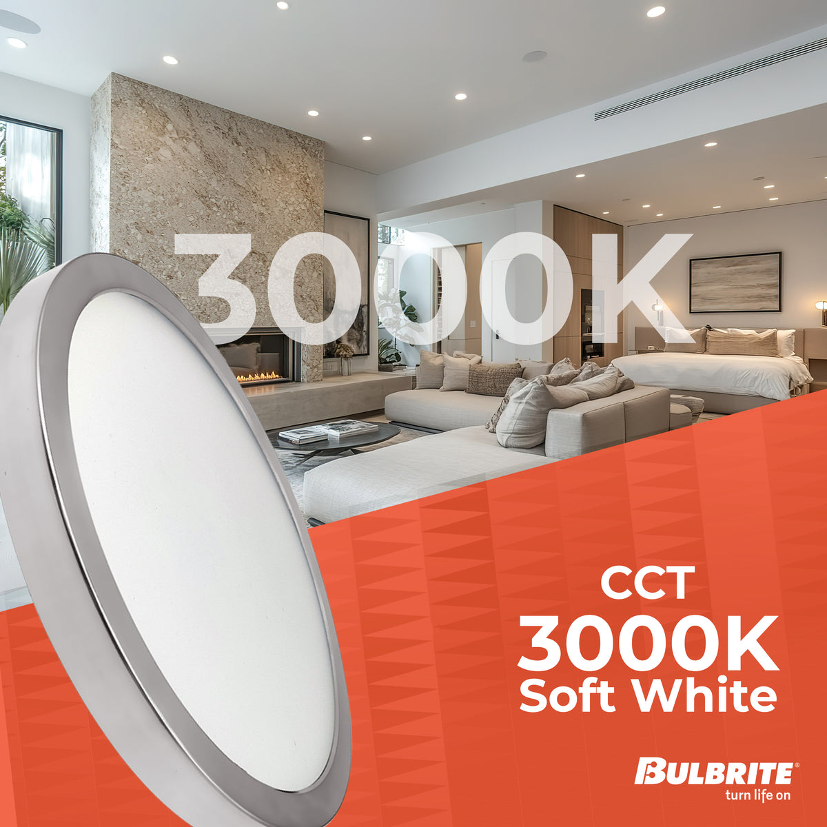 Bulbrite 773610 9" Round 17-Watt 3000K LED Flush Mount Light, 1400 Lumens, Nickel Finish