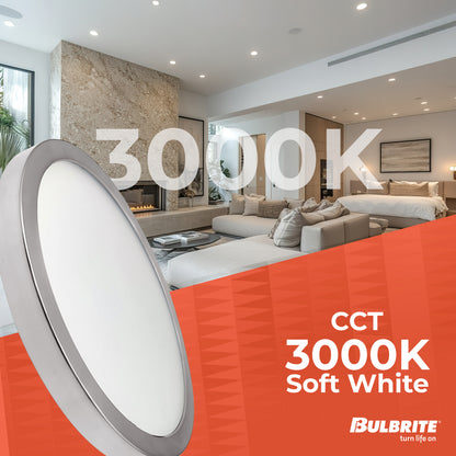 Bulbrite 773610 9" Round 17-Watt 3000K LED Flush Mount Light, 1400 Lumens, Nickel Finish