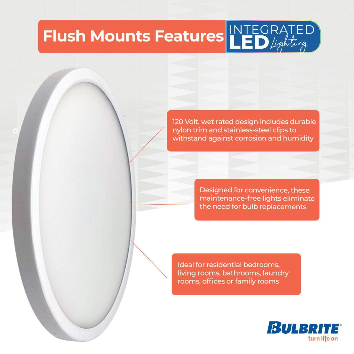 Bulbrite 773611 9" Round 17-Watt 5 Color Selectable LED Flush Mount Light, 1400 Lumens, White Finish
