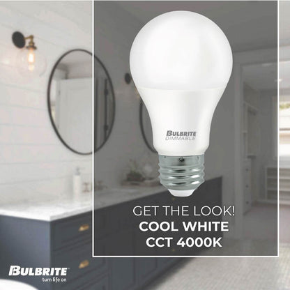Bulbrite 774264 Bulbrite LED Filament 9 Watt Dimmable A19 Light Bulb with Frost Finish and Medium Screw E26 Base - 4000K(Cool White Light), 800 Lumens