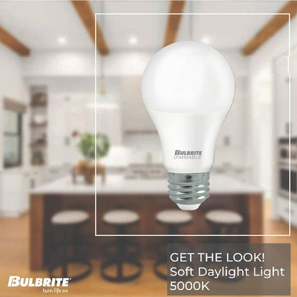 Bulbrite 774265 LED Filament 9 Watt Dimmable A19 Light Bulb with Frost Finish and Medium Screw E26 Base - 5000K (Soft Daylight Light) 800 Lumens