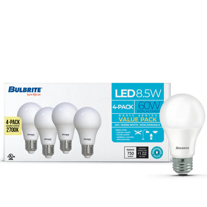 Bulbrite 774247 LED Filament 8.5 Watt Non-Dimmable A19 Light Bulb with Frost Finish and Medium Screw E26 Base - 2700K (Warm White Light) 750 lumens