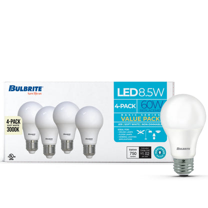 Bulbrite 774248 LED Filament 8.5 Watt Non-Dimmable A19 Light Bulb with Frost Finish and Medium Screw E26 Base - 3000K (Soft White Light) 750 lumens