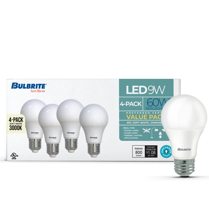 Bulbrite 774254 Bulbrite LED Filament 9 Watt Dimmable A19 Light Bulb with Frost Finish and Medium Screw E26 Base - 3000K(Soft White Light), 800 Lumens