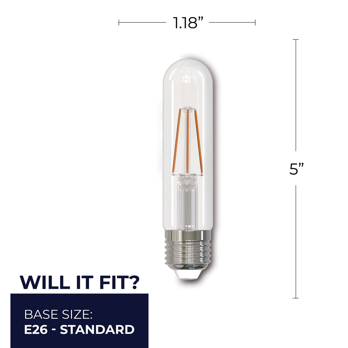 Bulbrite 776206 LED Filament 5.1 Watt Dimmable T9 5" Light Bulb with Clear Finish and Medium Screw 2700K E26 Base - 2700K (Warm White Light) 500 lumens