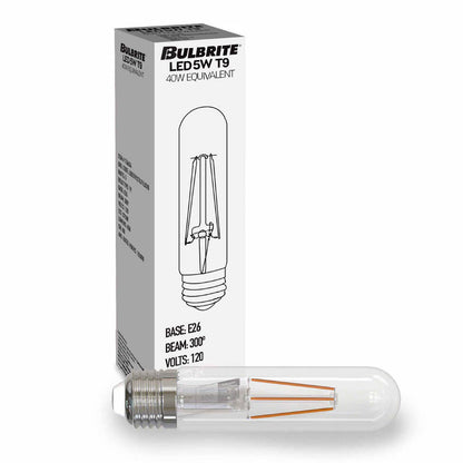 Bulbrite 776207 LED Filament 5.1 Watt Dimmable T9 5" Light Bulb with Clear Finish and Medium Screw 3000K E26 Base - 3000K (Soft White Light) 500 lumens