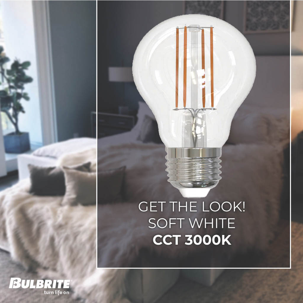 Bulbrite 776214 LED Filament 7.6 Watt Dimmable A19 Light Bulb with Clear Finish and Medium Screw 3000K E26 Base - 3000K (Soft White Light) 800 lumens