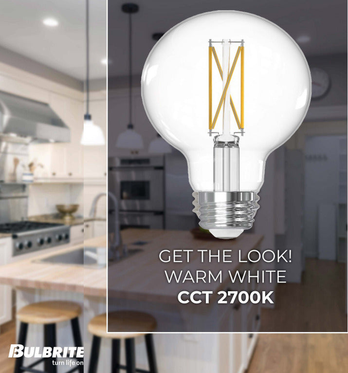 Bulbrite 776217 LED Filament 7.6 Watt Dimmable G25 Light Bulb with Clear Finish and Medium Screw 2700K E26 Base - 2700K (Warm White Light) 800 lumens